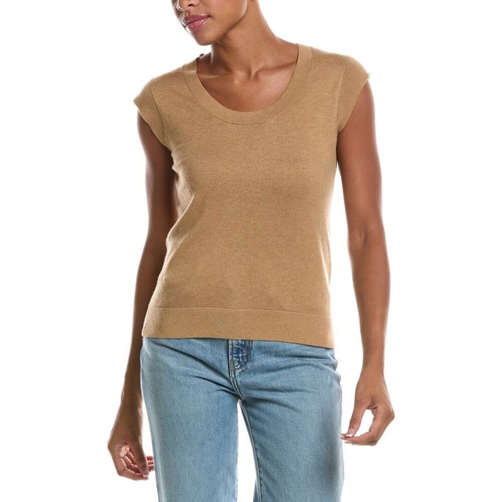 Minnie Rose Womens  Knit Cap Sleeve Cashmere-Blend Top